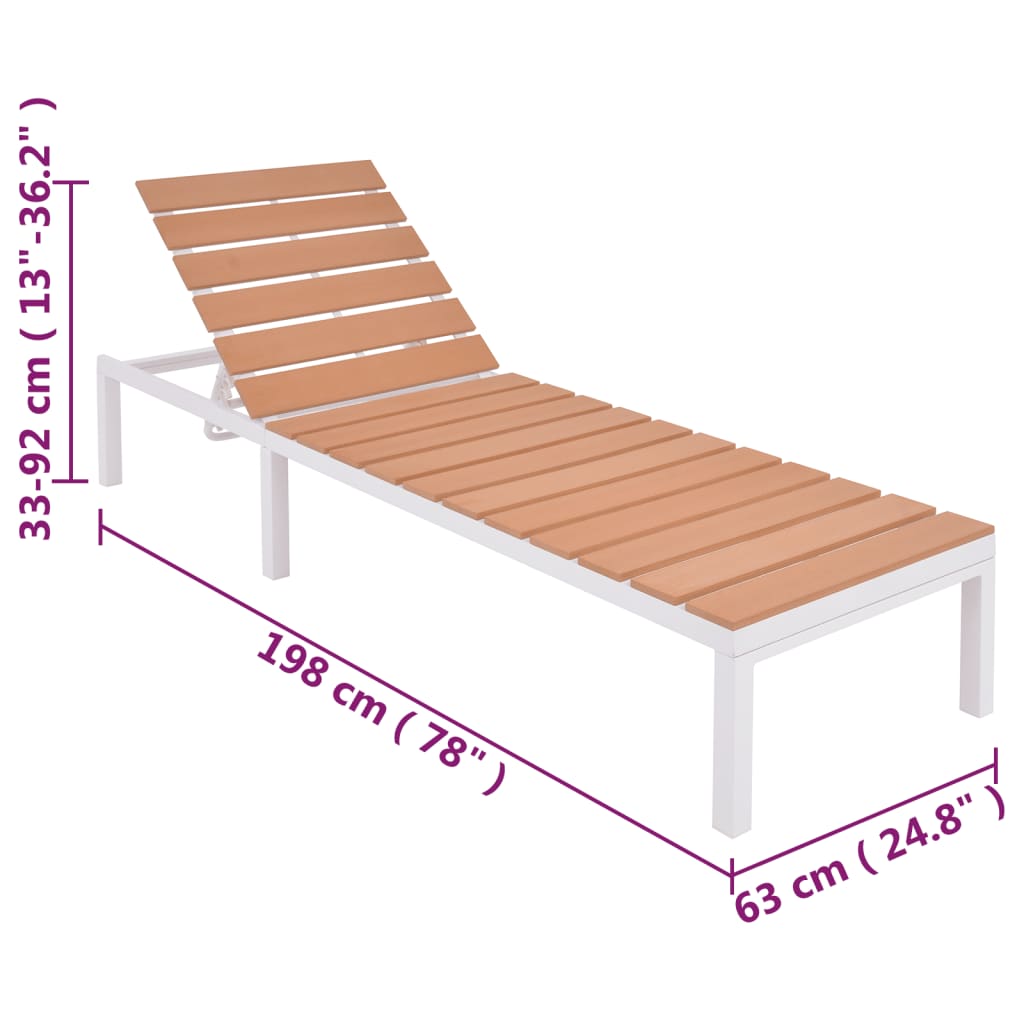 Sonnenliege mit Tisch Aluminium WPC Weiß und Braun