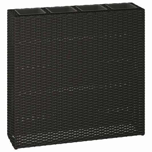 Garten-Hochbeet mit 4 Töpfen Poly Rattan Schwarz