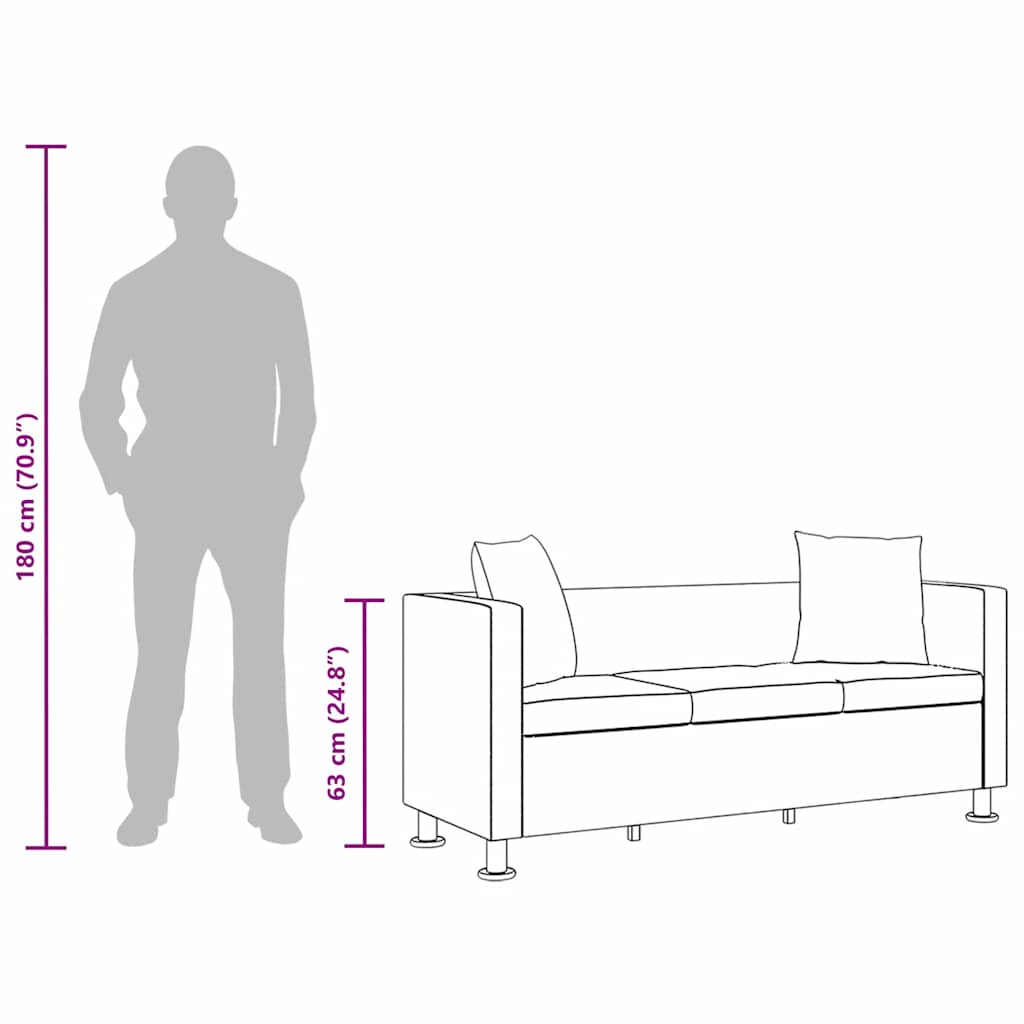 Sofa 3-Sitzer Kunstleder Schwarz