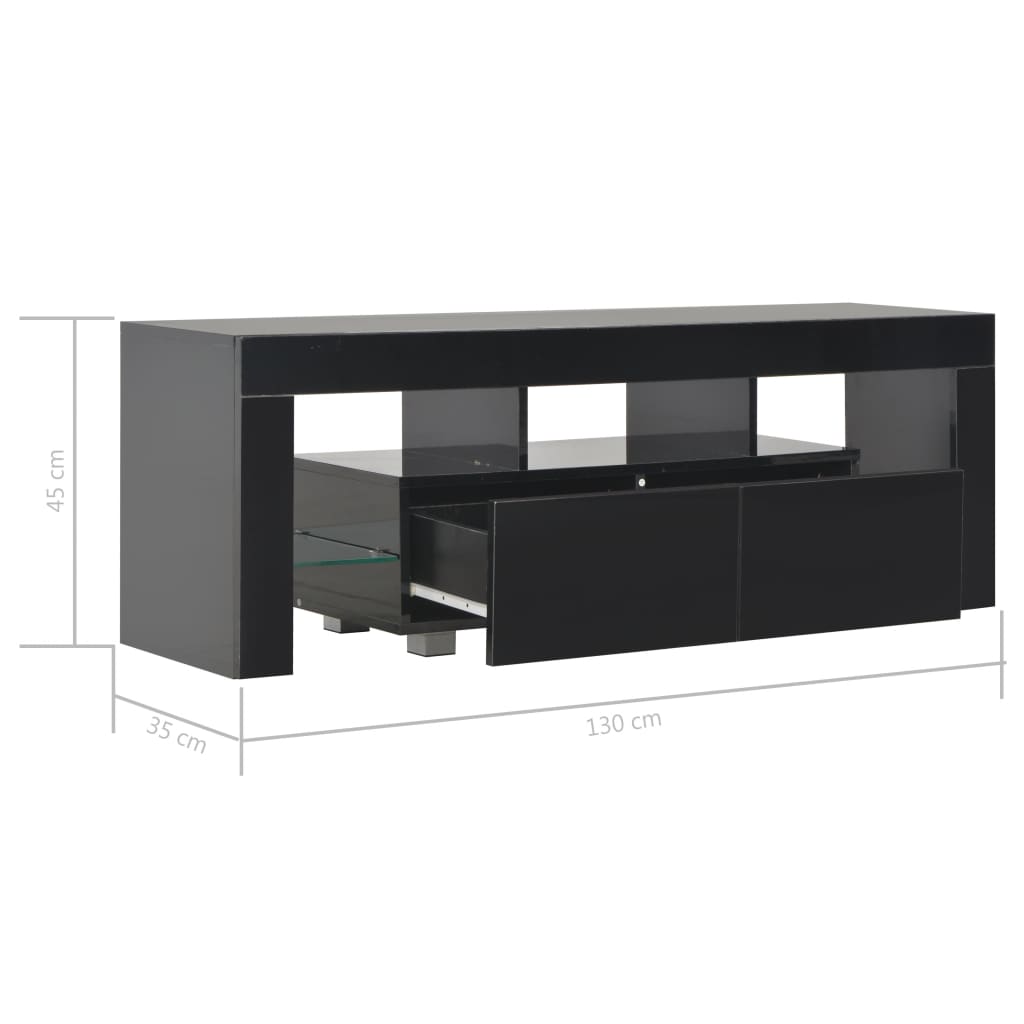 TV-Schrank mit LED-Leuchten Hochglanz-Schwarz 130x35x45 cm