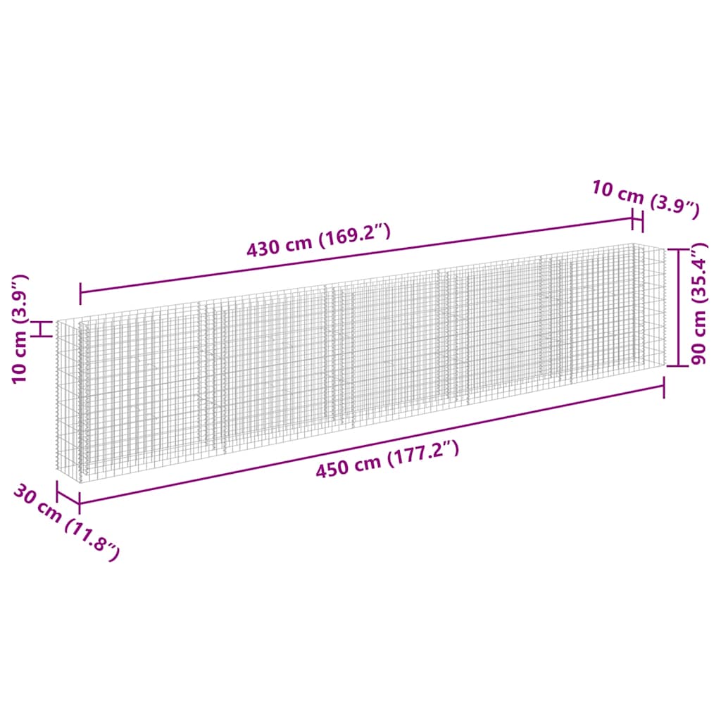 Gabionen-Hochbeet Verzinkter Stahl 450×30×90 cm