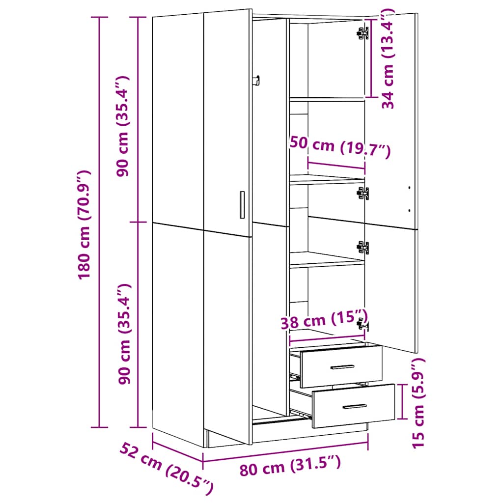Kleiderschrank Betongrau 80x52x180 cm Holzwerkstoff