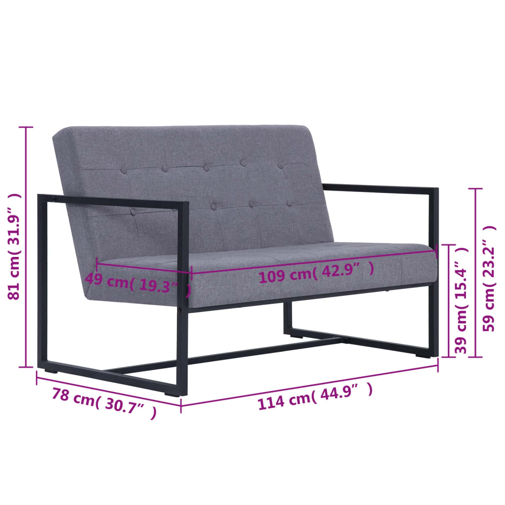 2-Sitzer-Sofa mit Armlehnen Hellgrau Stahl und Stoff