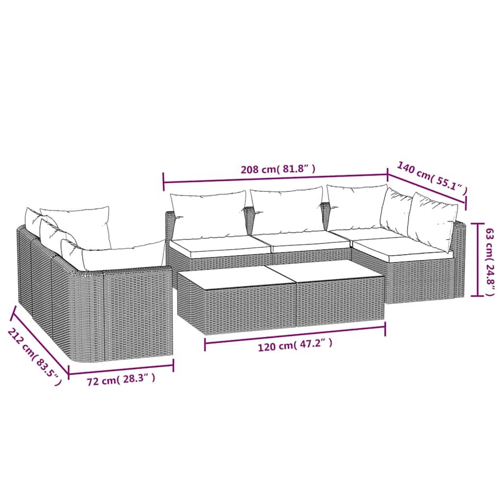 9-tlg. Garten-Lounge-Set mit Auflagen Poly Rattan Schwarz
