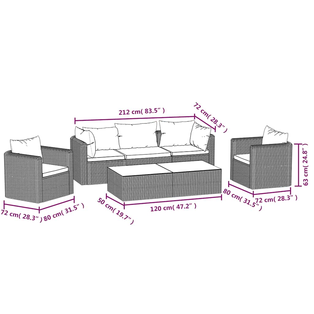 7-tlg. Garten-Lounge-Set mit Auflagen Poly Rattan Schwarz