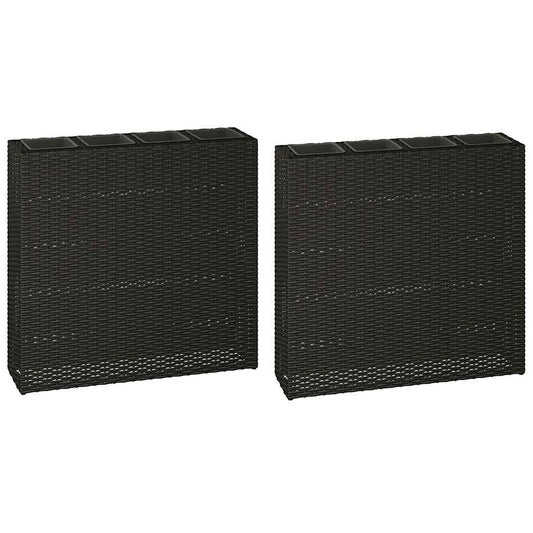 Garten-Hochbeet mit 4 Töpfen 2 Stk. Poly Rattan Schwarz