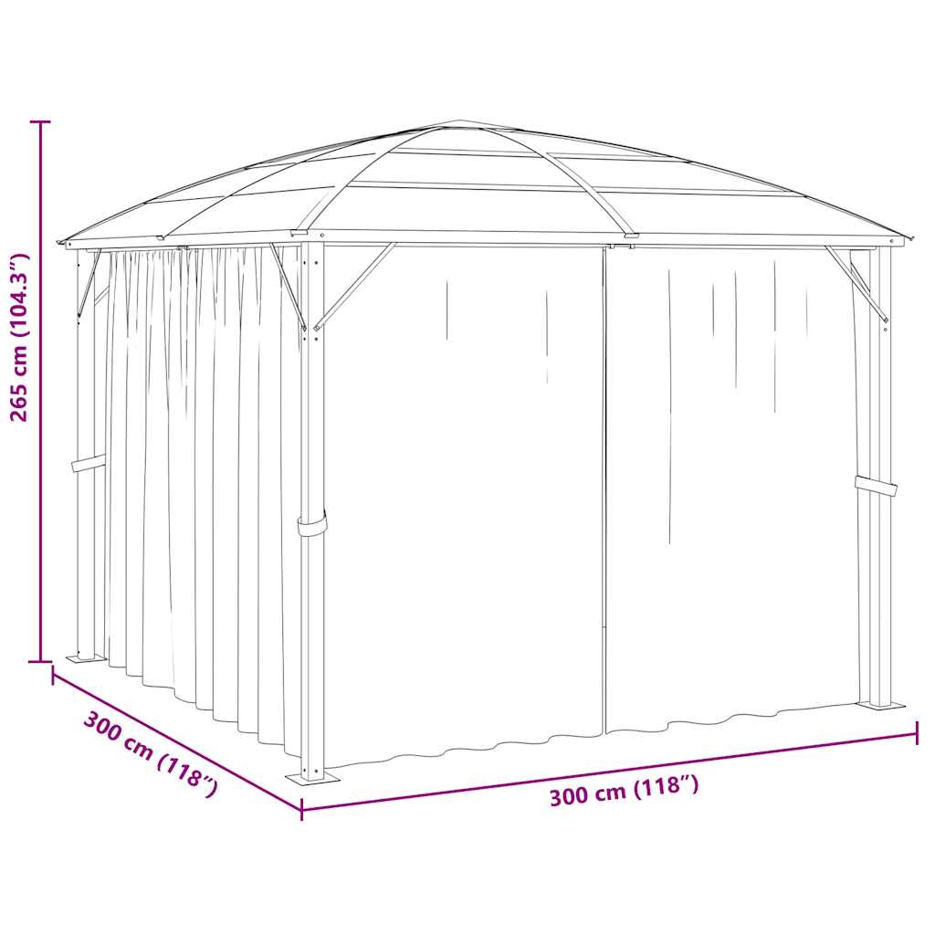 Pavillon mit Vorhängen 300 x 300 x 265 cm Anthrazit