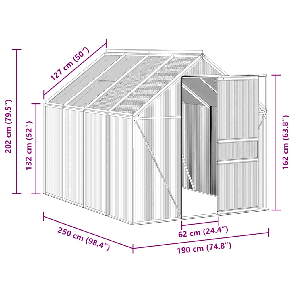 Gewächshaus mit Fundament Anthrazit Aluminium 4,75 m²