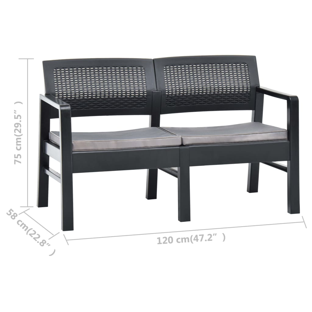 2-Sitzer-Gartenbank mit Auflagen 120 cm Kunststoff Anthrazit