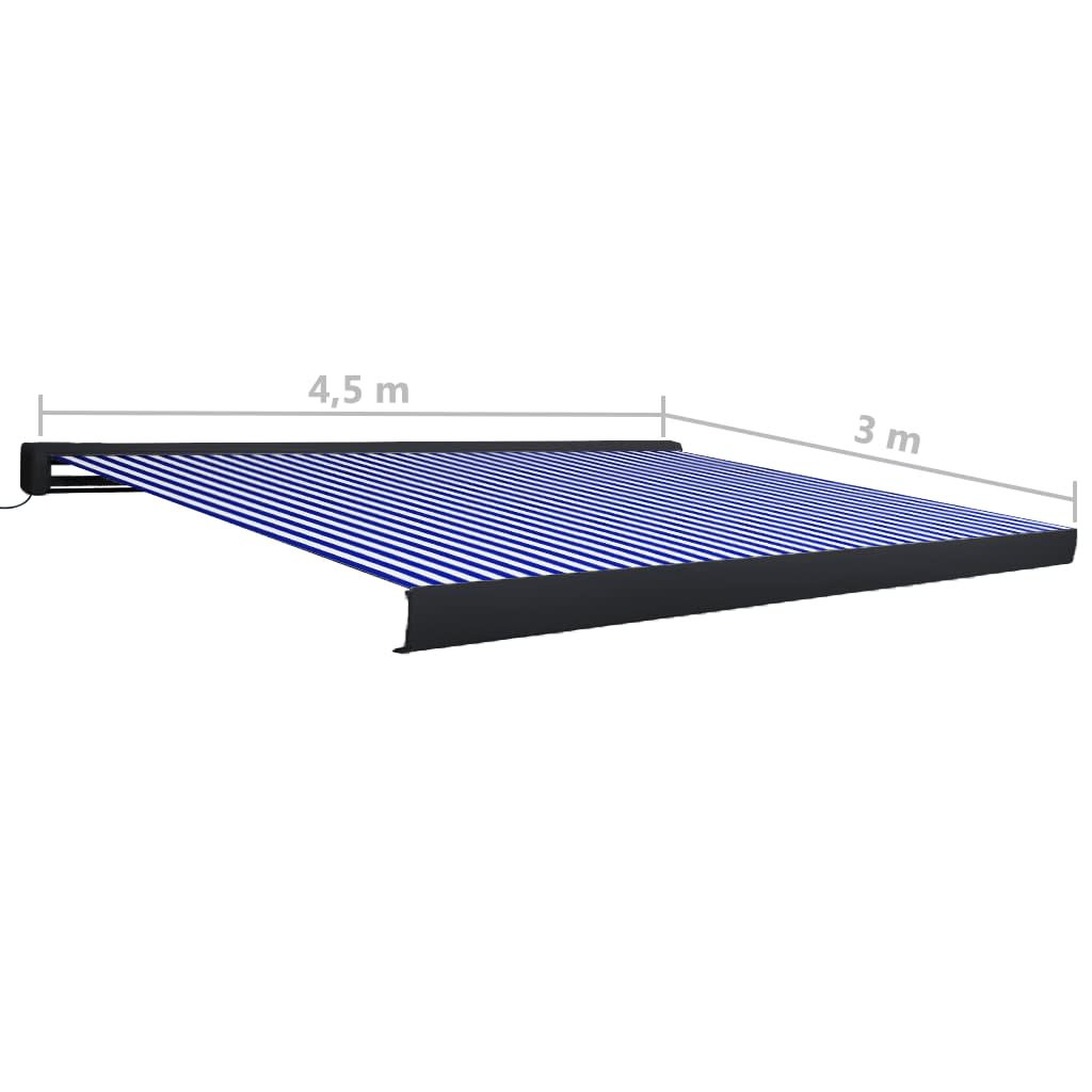 Kassettenmarkise mit Motor 450x300 cm Blau und Weiß