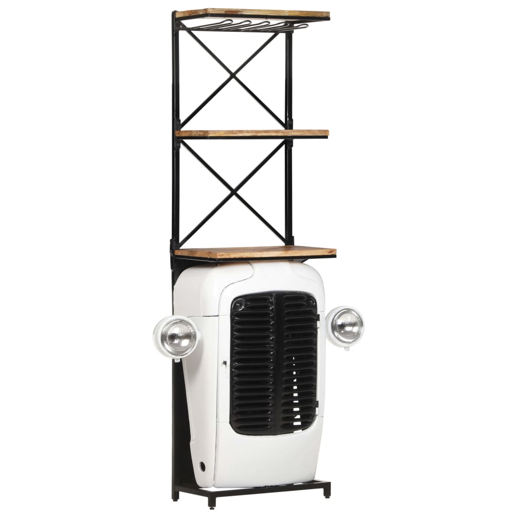 Traktor-Weinschrank Weiß 49x31x172 cm Raues Mangoholz