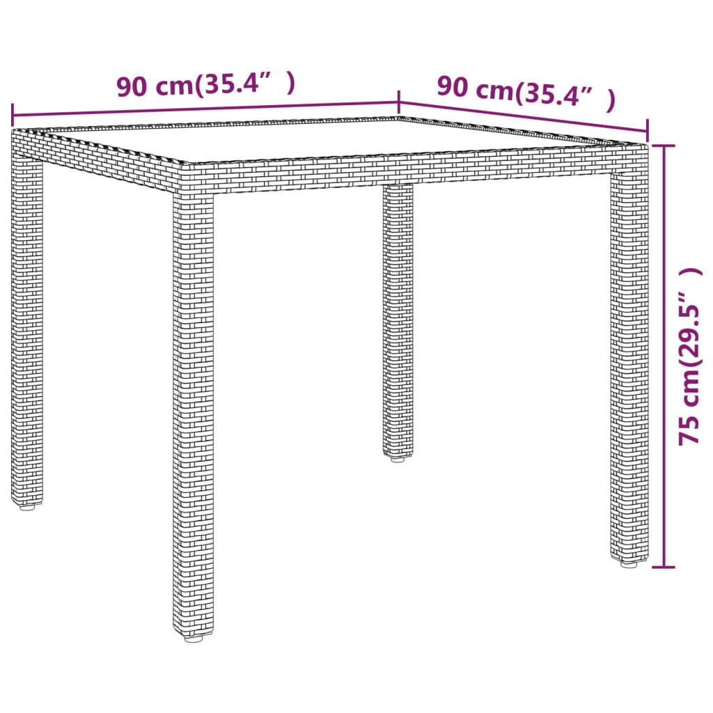 Gartentisch Grau 90x90x75 cm Poly Rattan