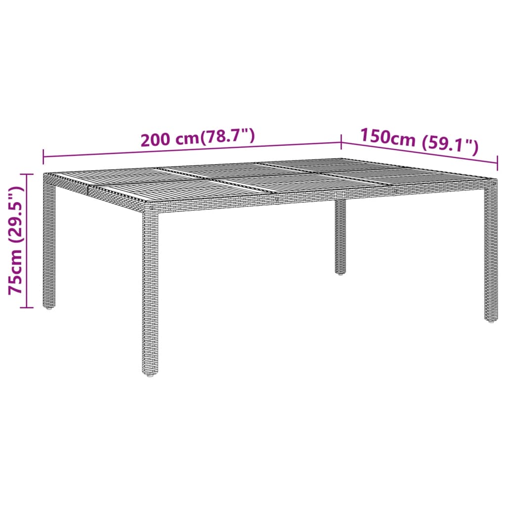 Gartentisch 200x150x75 cm Akazienholz und Poly Rattan Schwarz