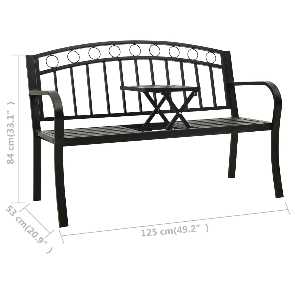 Gartenbank mit Tisch 125 cm Stahl Schwarz
