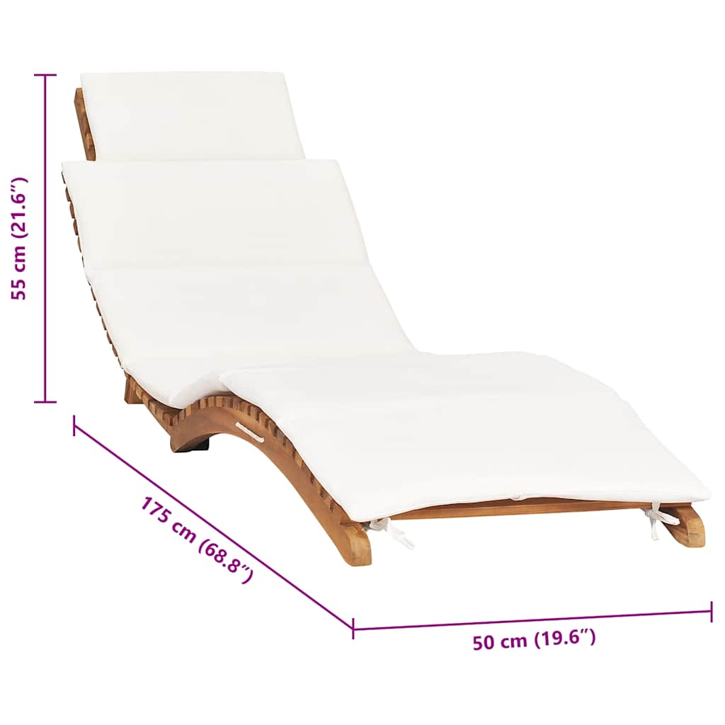 Klappbare Sonnenliege mit Cremeweißer Auflage Massivholz Teak