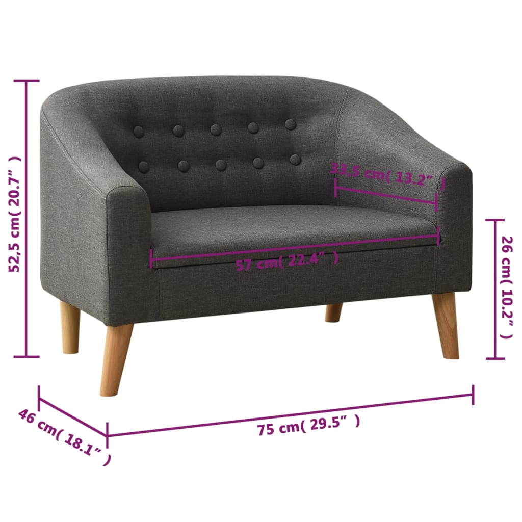 Kindersofa Grau Stoff
