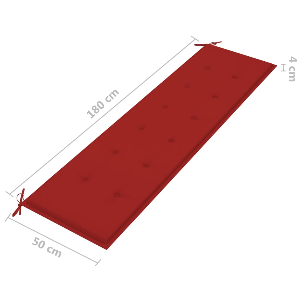 Gartenbank mit Roter Auflage 175 cm Massivholz Teak