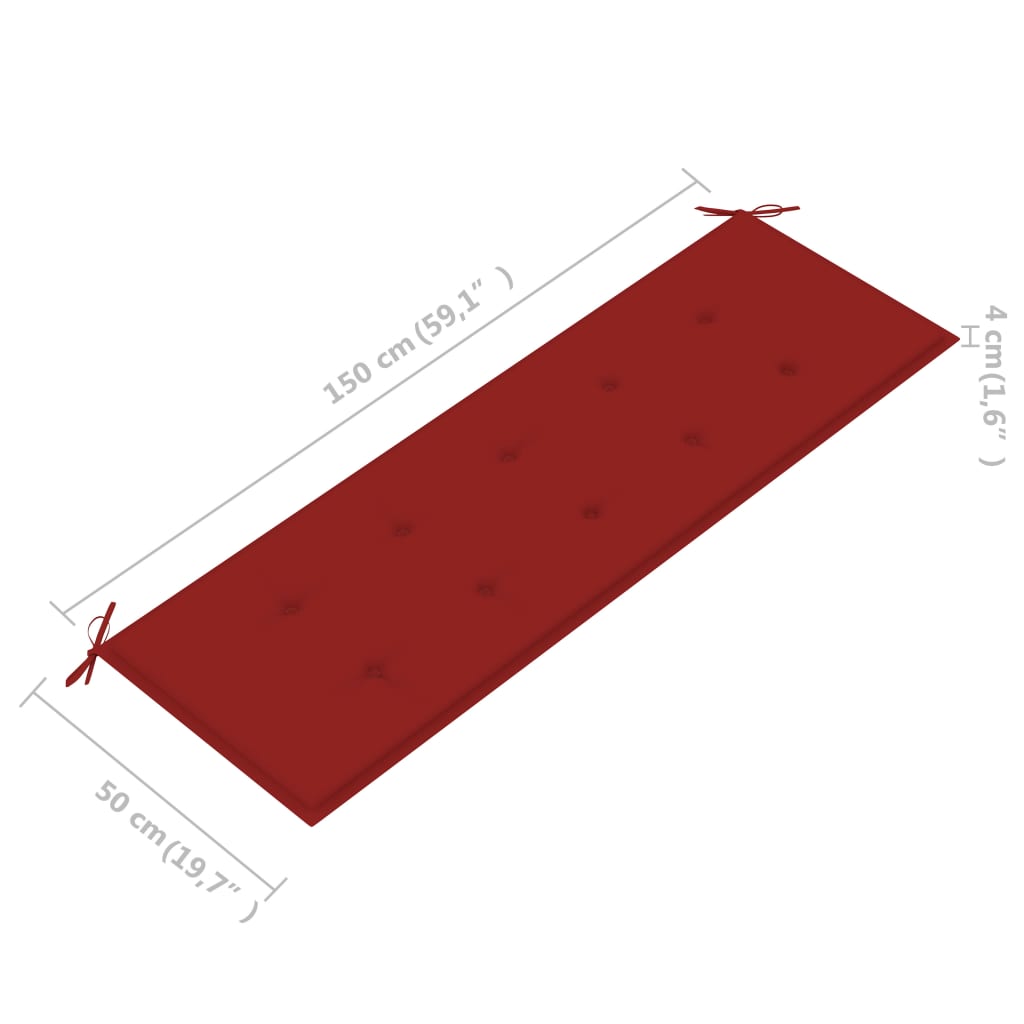Gartenbank mit Roter Auflage 150 cm Massivholz Teak
