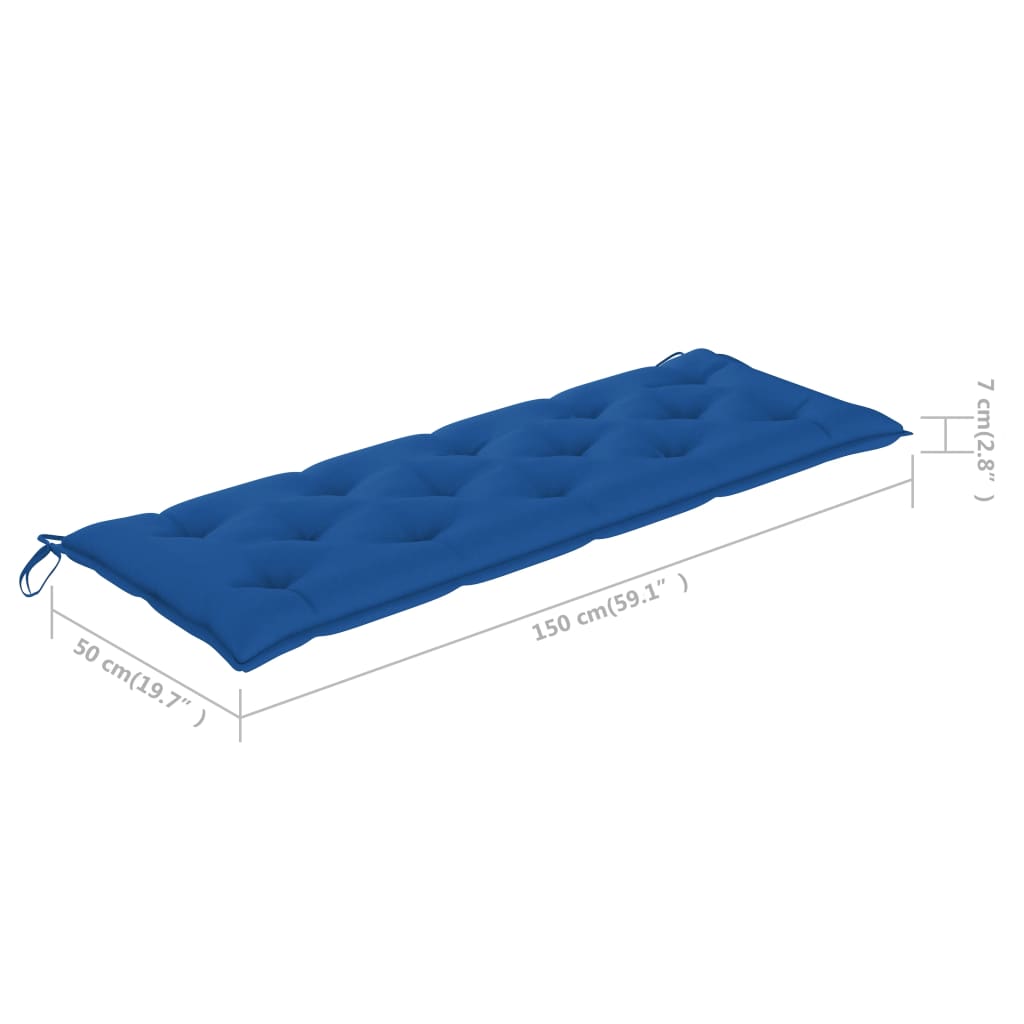 Gartenbank mit Blauer Auflage 150 cm Massivholz Teak