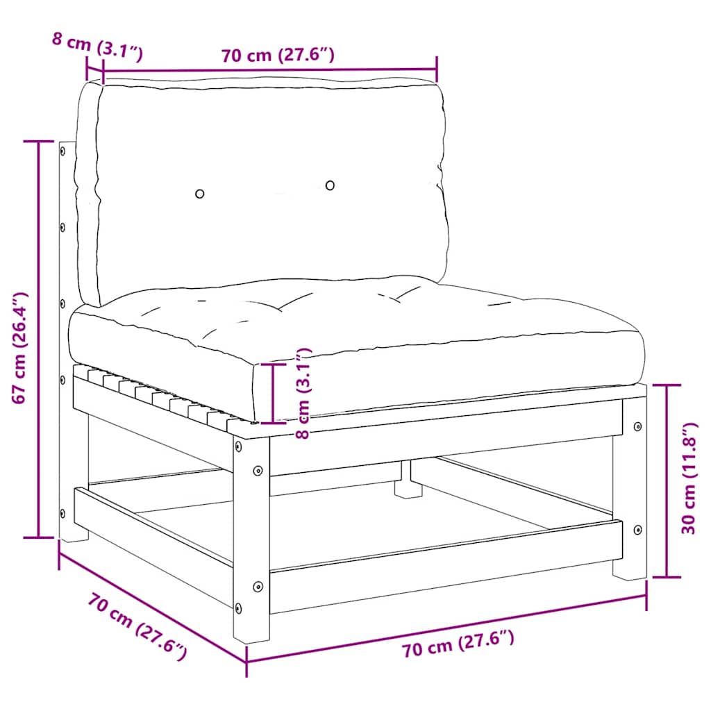 Garten-Mittelsofas mit Anthrazit Kissen 2 Stk Massivholz Kiefer