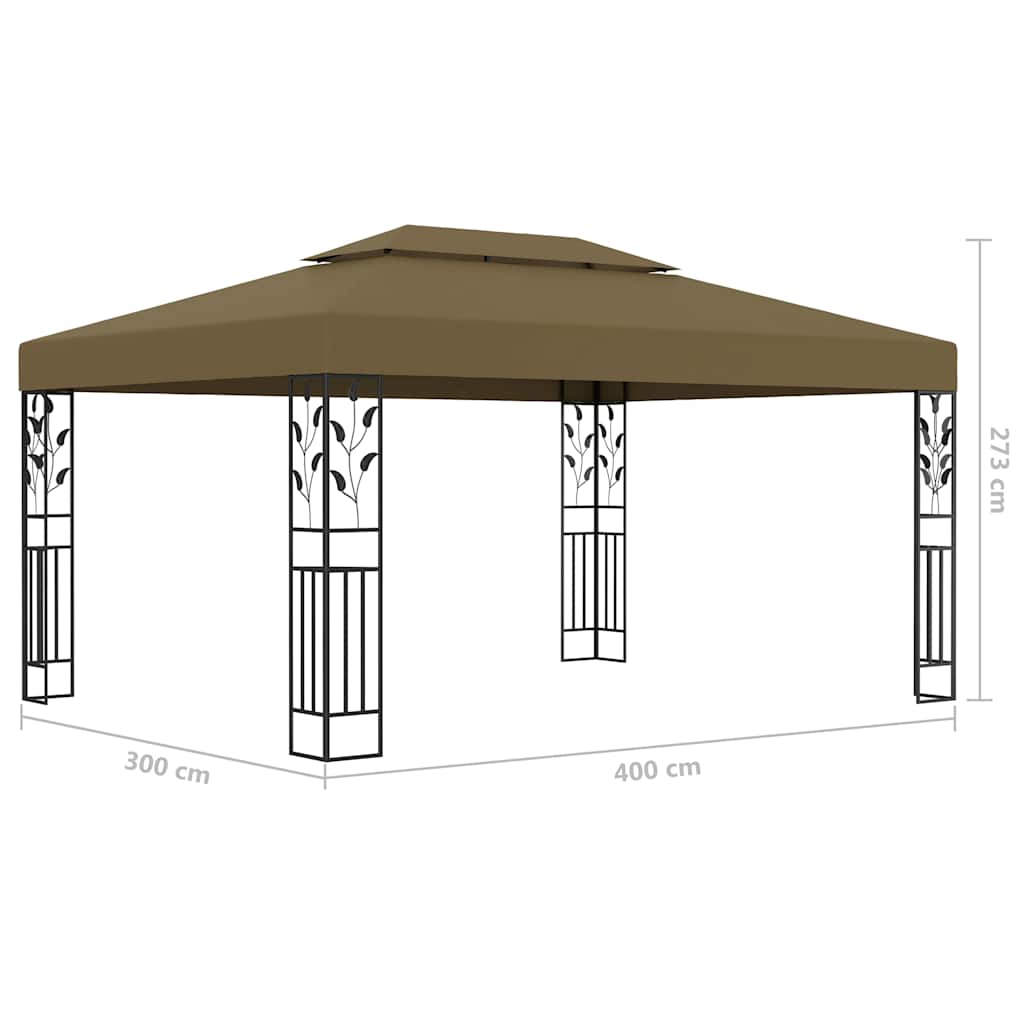 Pavillon mit Doppeldach & LED-Lichterkette 3x4 m Taupe