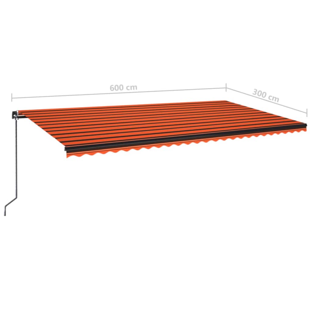Markise Manuell Einziehbar mit LED 600x300 cm Orange & Braun