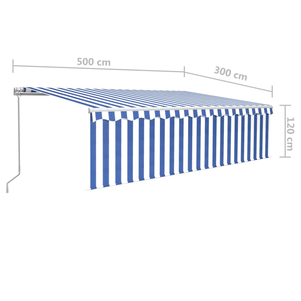 Markise Manuell Einziehbar mit Rollo 5x3 m Blau und Weiß