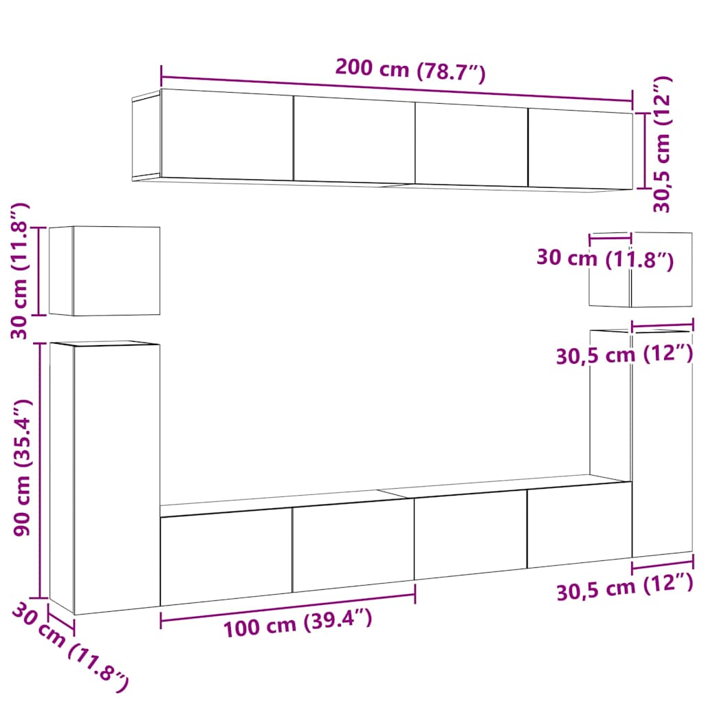 8-tlg. TV-Schrank-Set Weiß Holzwerkstoff