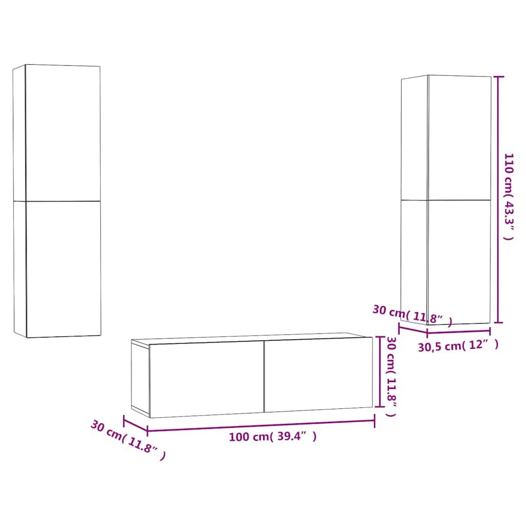 3-tlg. TV-Schrank-Set Betongrau Holzwerkstoff