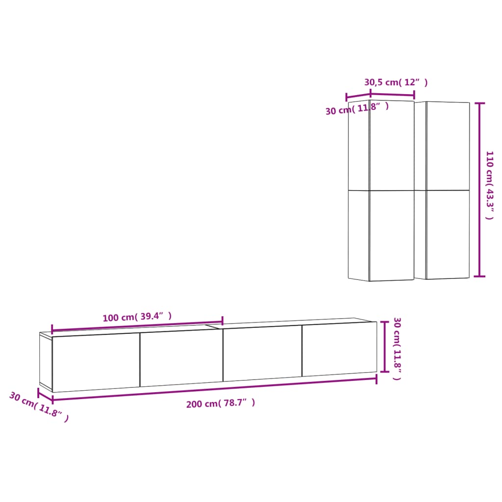 4-tlg. TV-Schrank-Set Betongrau Holzwerkstoff