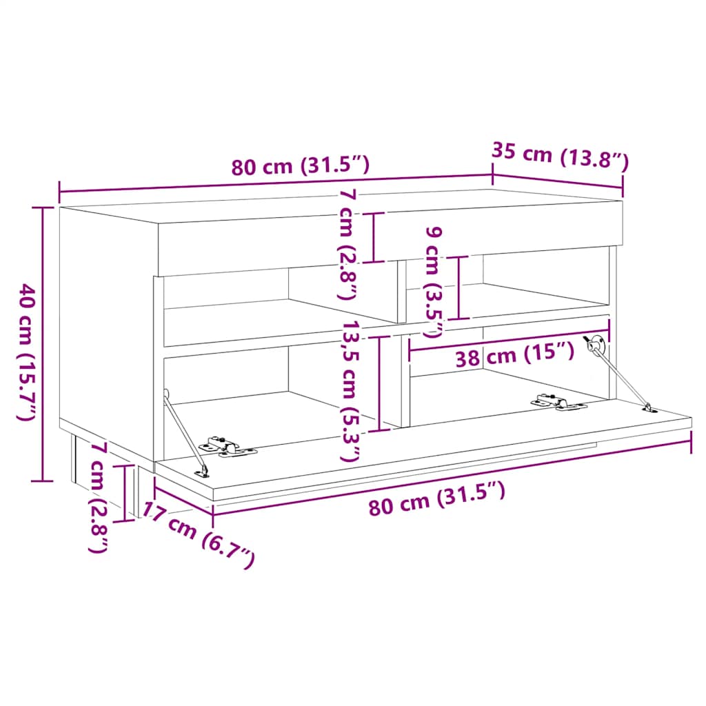 TV-Schrank mit LED-Leuchten Betongrau 260x35x40 cm