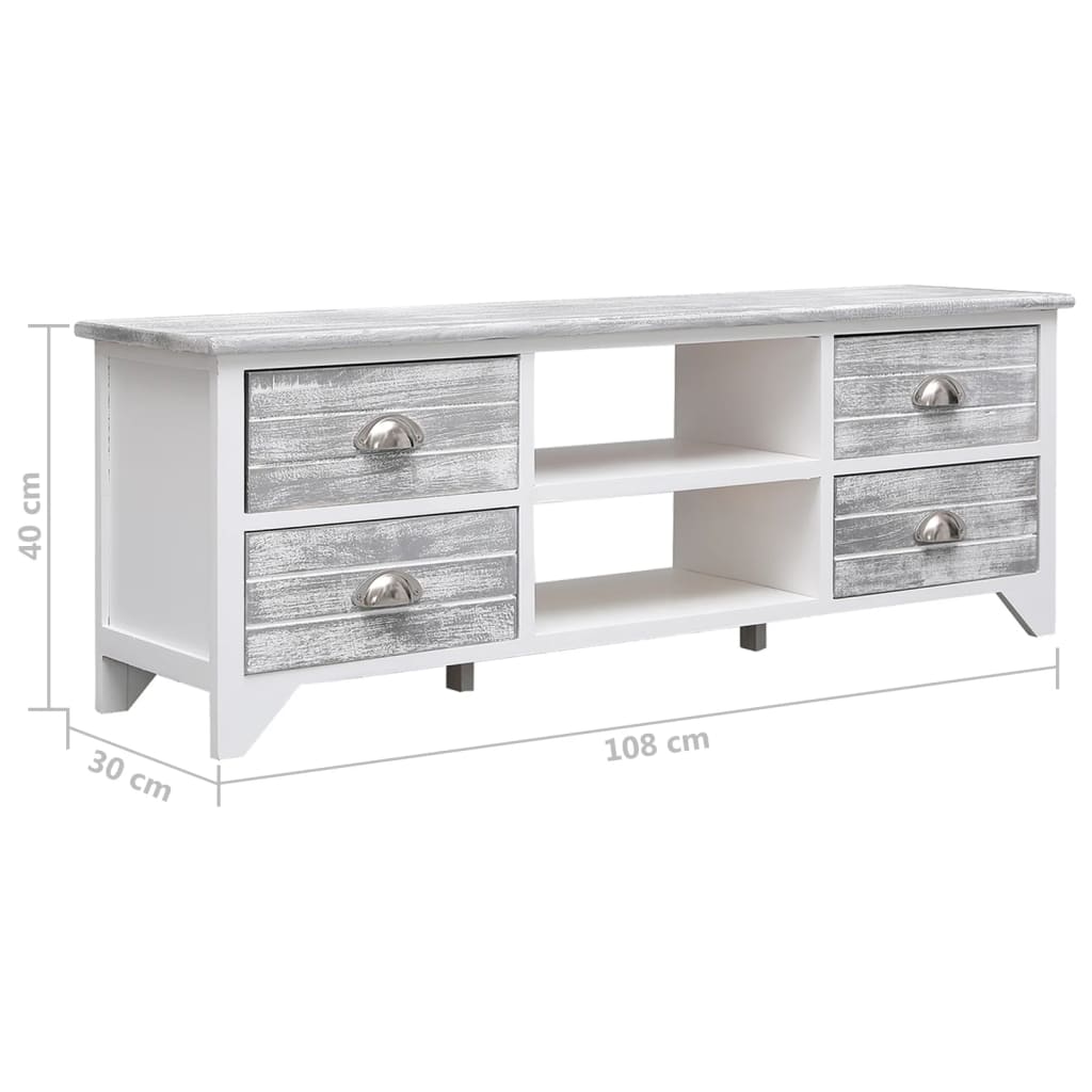 TV-Schrank Weiß und Grau 108x30x40 cm Massivholz Paulownia
