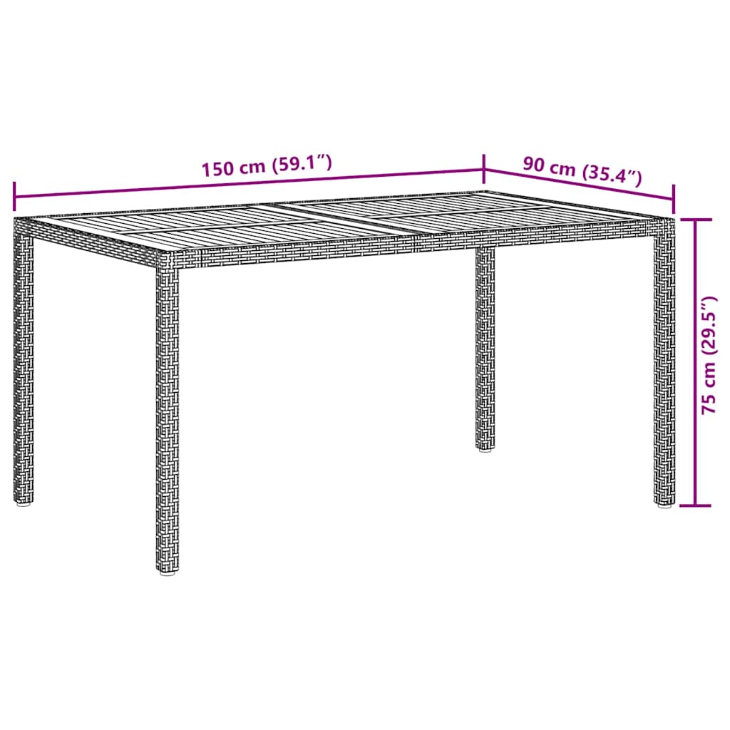 Gartentisch 150x90x75 cm Poly Rattan und Akazienholz Schwarz