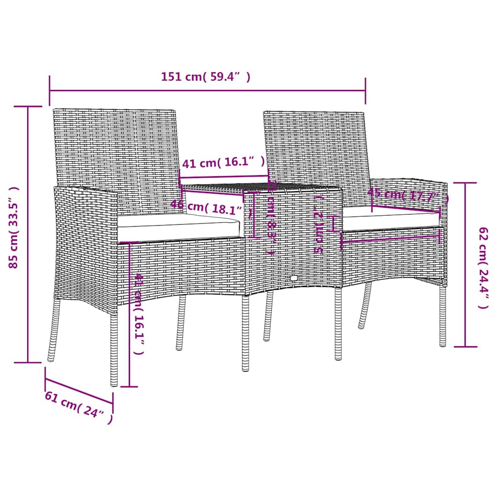 2-Sitzer-Gartensofa mit Teetisch Poly Rattan Anthrazit