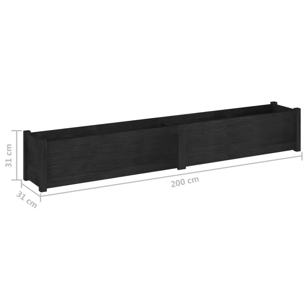 Pflanzkübel 2 Stk. Schwarz 200x31x31 cm Massivholz Kiefer