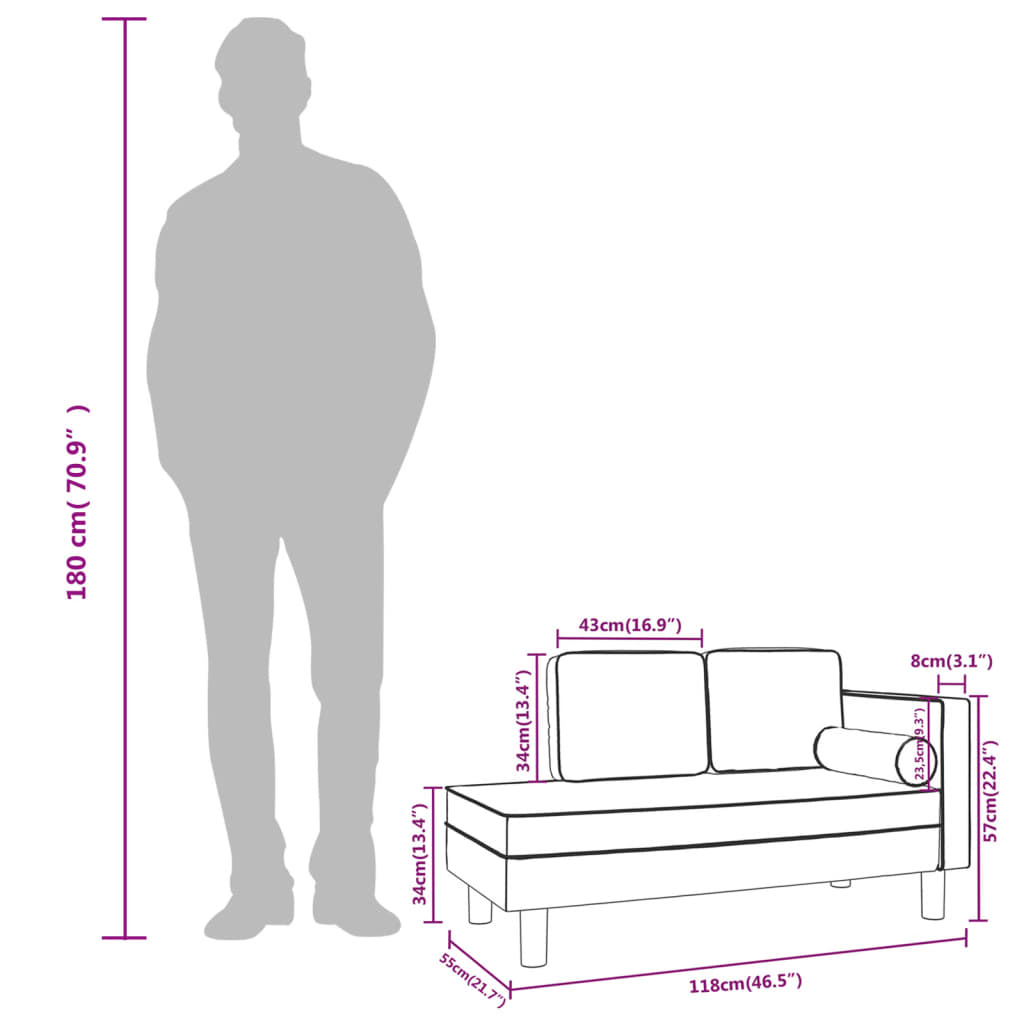 Chaiselongue mit Kissen und Nackenrolle Schwarz Kunstleder