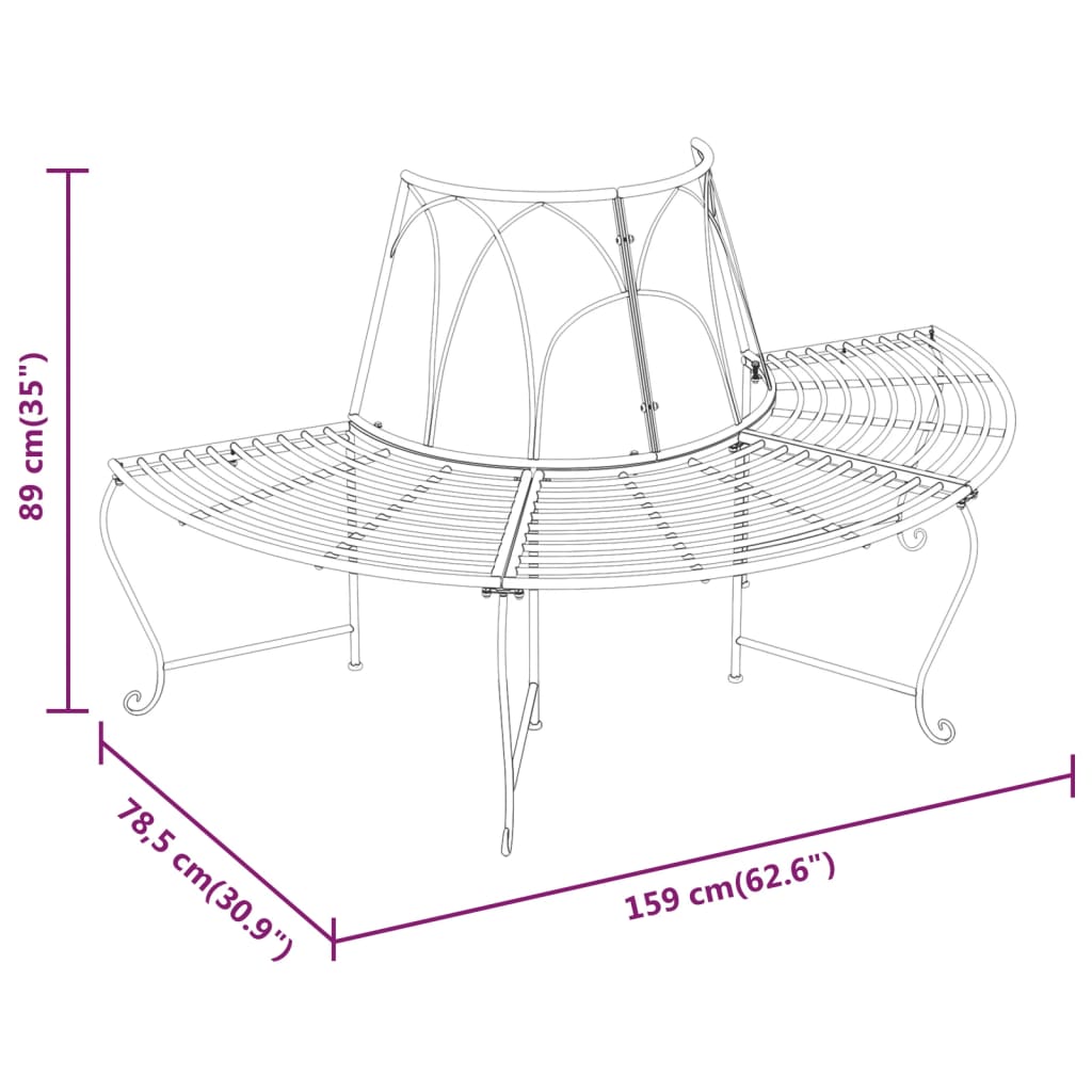 Baumbänke Halbrund 2 Stk. Ø159 cm Schwarz Stahl