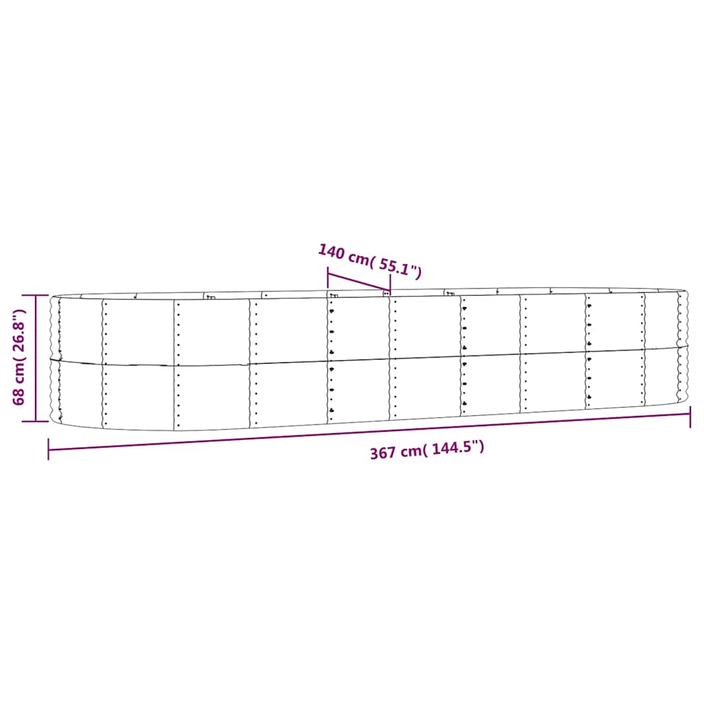 Hochbeet Anthrazit 367x140x68 cm Verzinkter Stahl