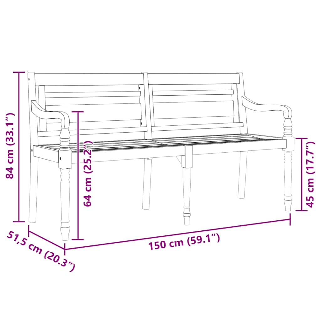 Batavia-Sitzbank 150 cm Massivholz Teak