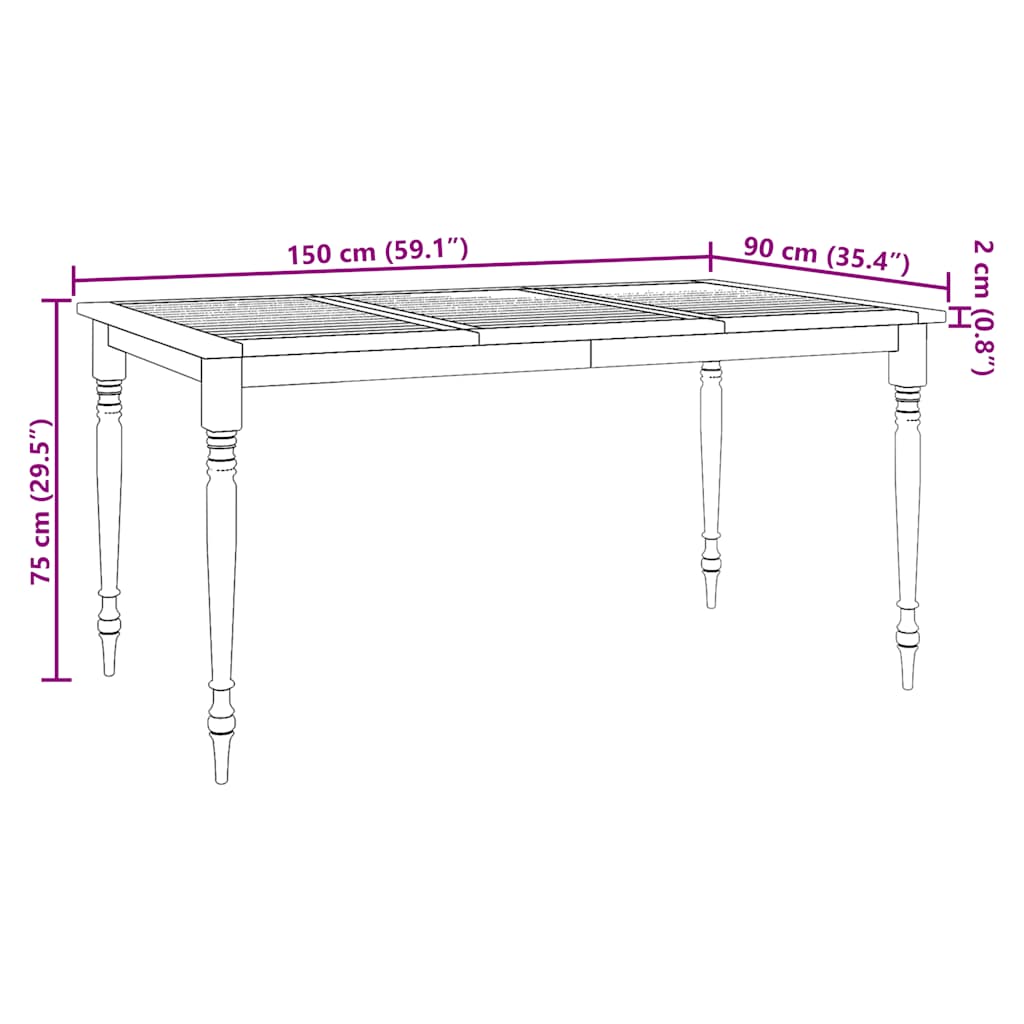 Batavia-Tisch 150x90x75 cm Massivholz Teak