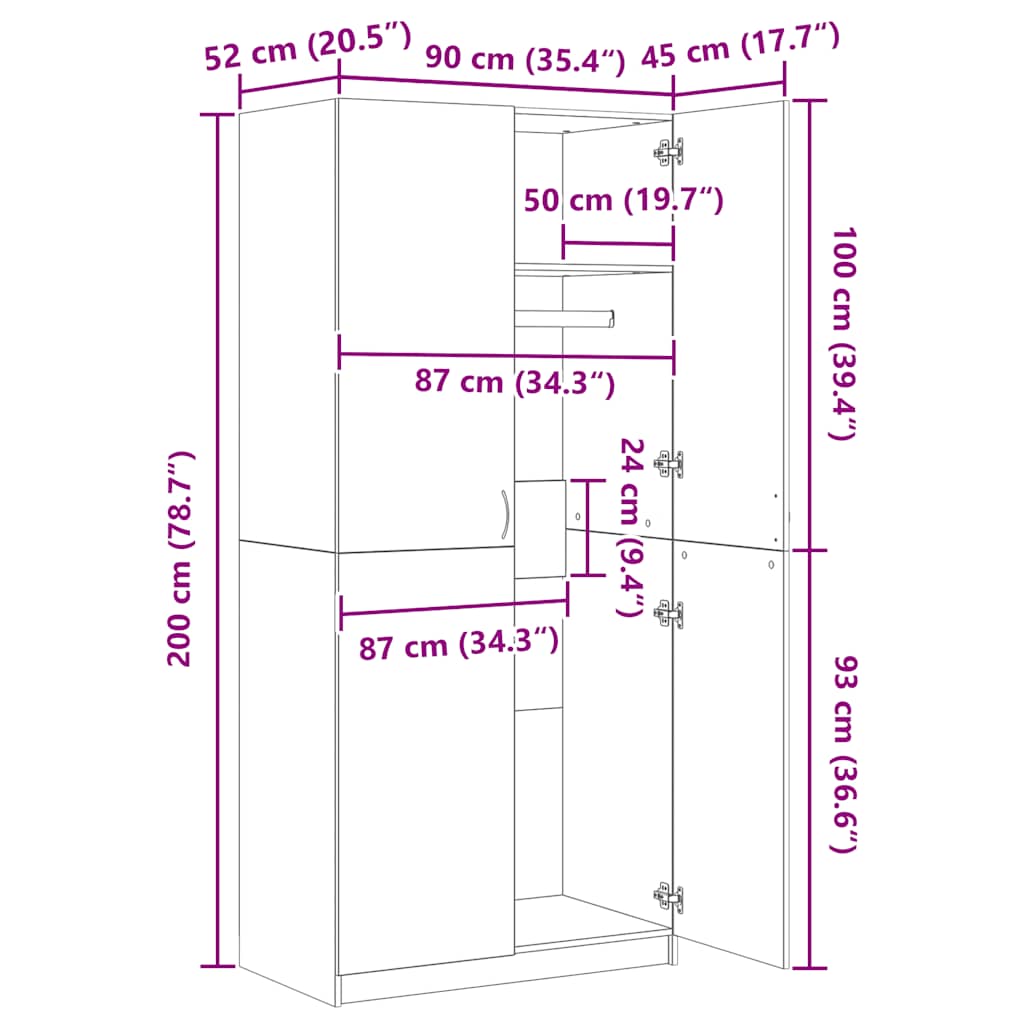 Kleiderschrank Grau Sonoma 90x52x200 cm Holzwerkstoff