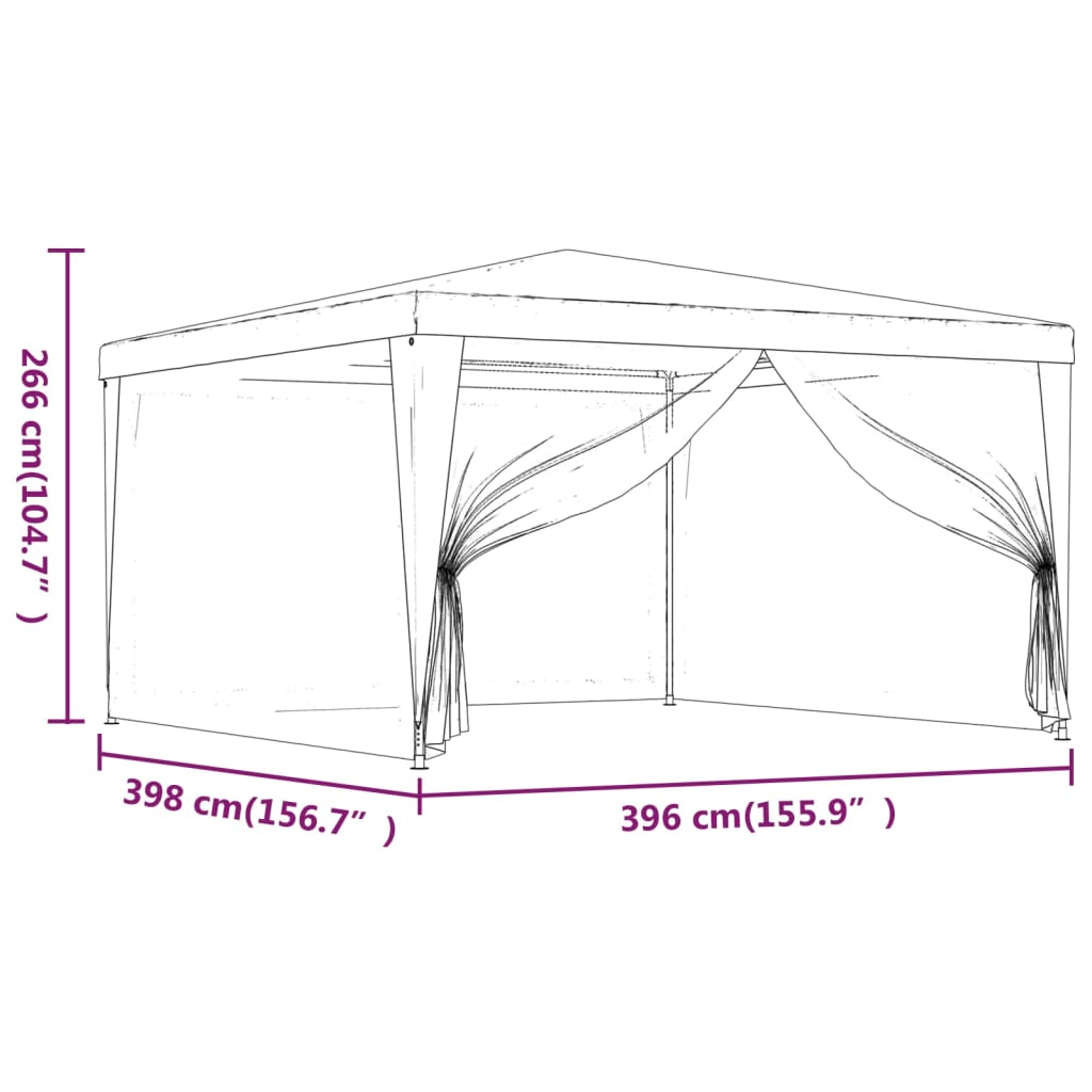 Partyzelt mit 4 Mesh-Seitenwänden Grün 4x4 m HDPE