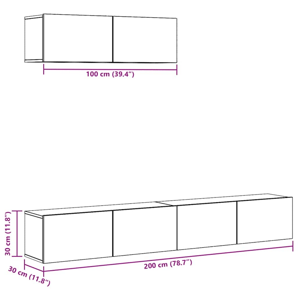 3-tlg. TV-Schrank-Set Grau Sonoma Holzwerkstoff