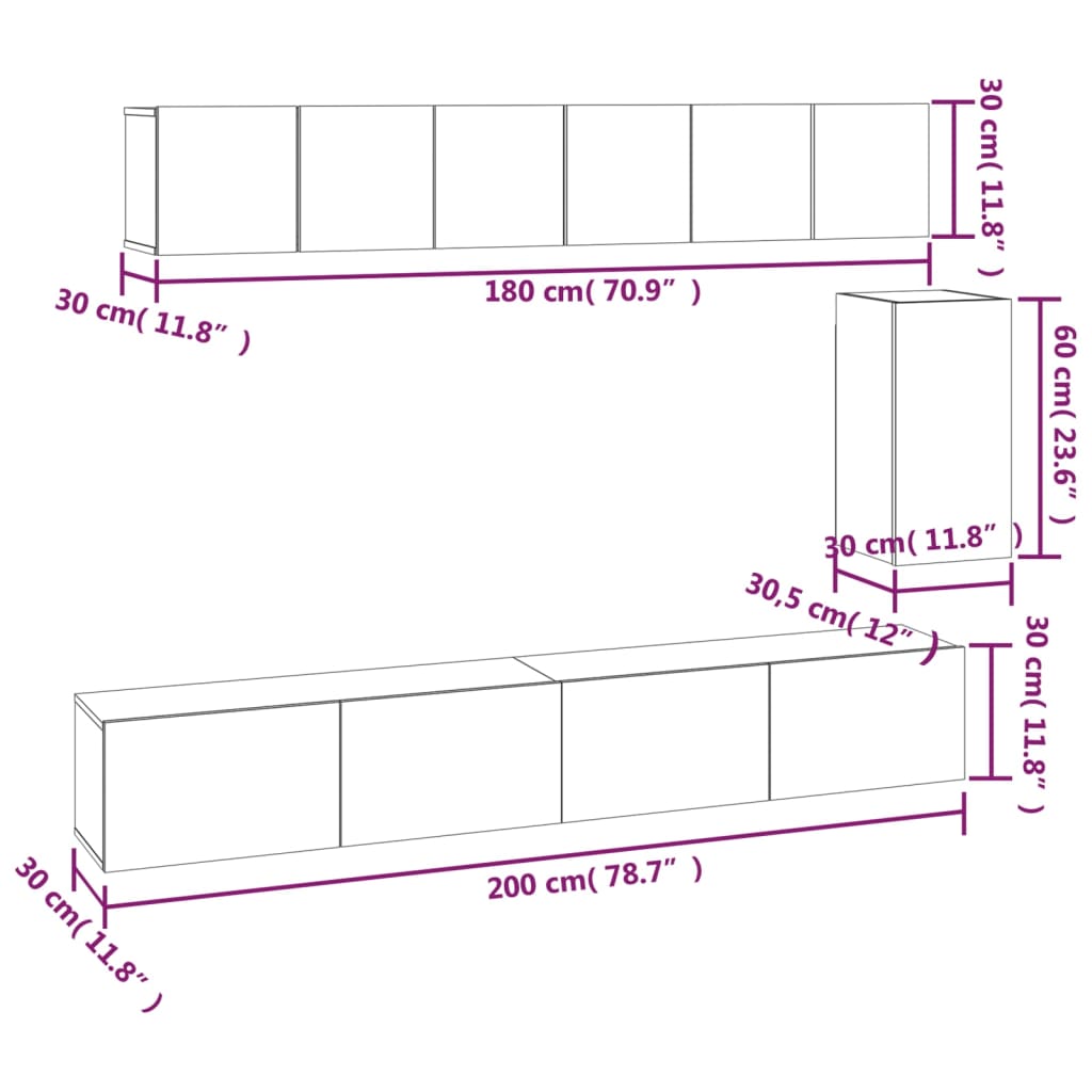6-tlg. TV-Schrank-Set Grau Sonoma Holzwerkstoff