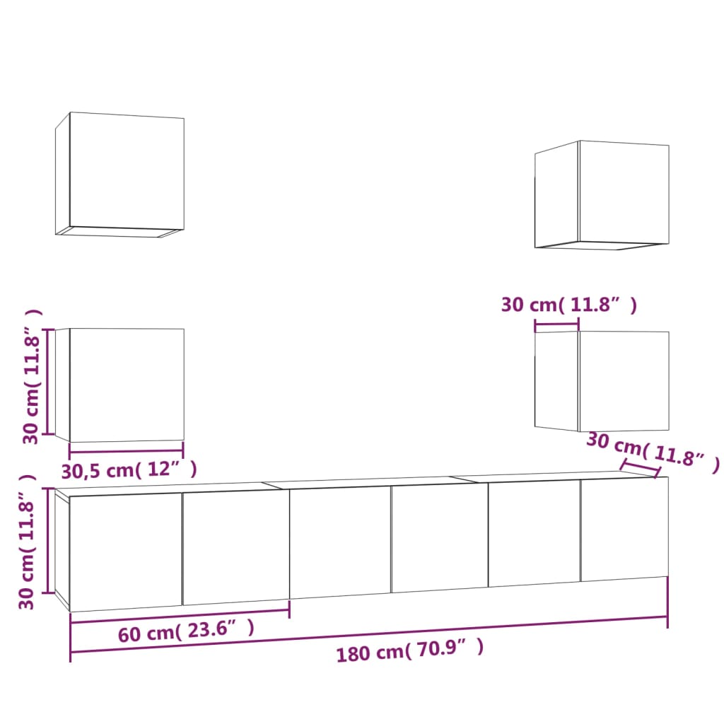 7-tlg. TV-Schrank-Set Räuchereiche Holzwerkstoff