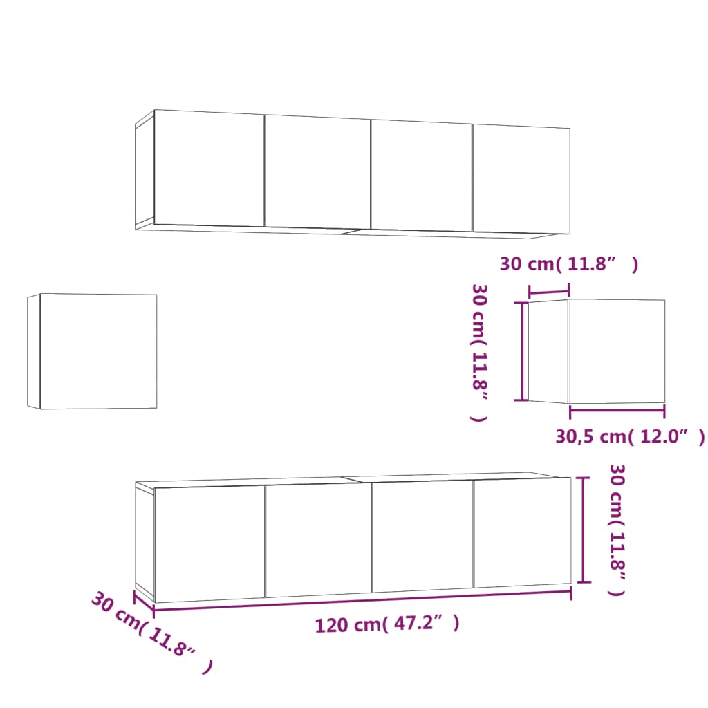 6-tlg. TV-Schrank-Set Räuchereiche Holzwerkstoff