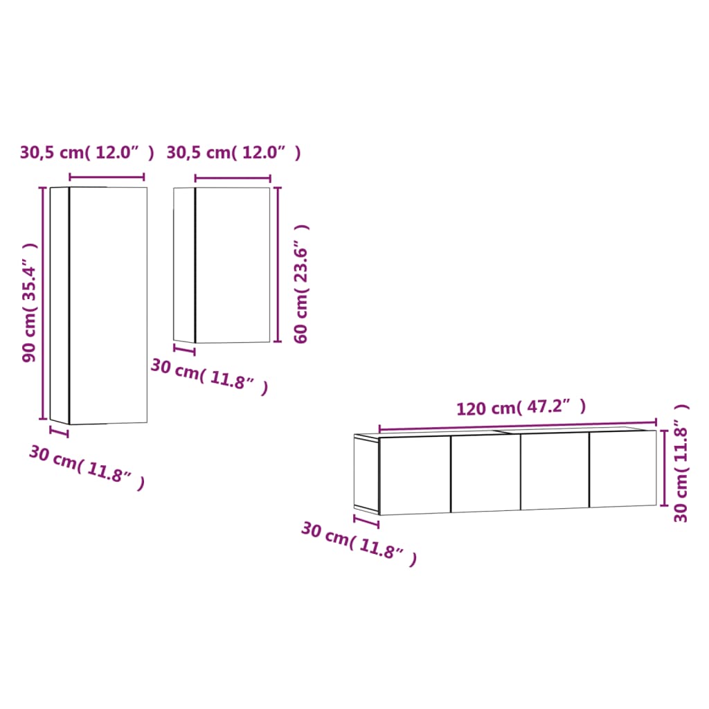 4-tlg. TV-Schrank-Set Räuchereiche Holzwerkstoff