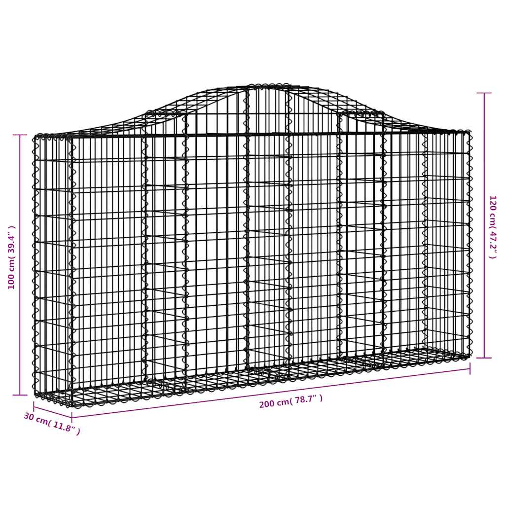 Gabionen mit Hochbogen 12Stk. 200x30x100/120cm Verzinktes Eisen