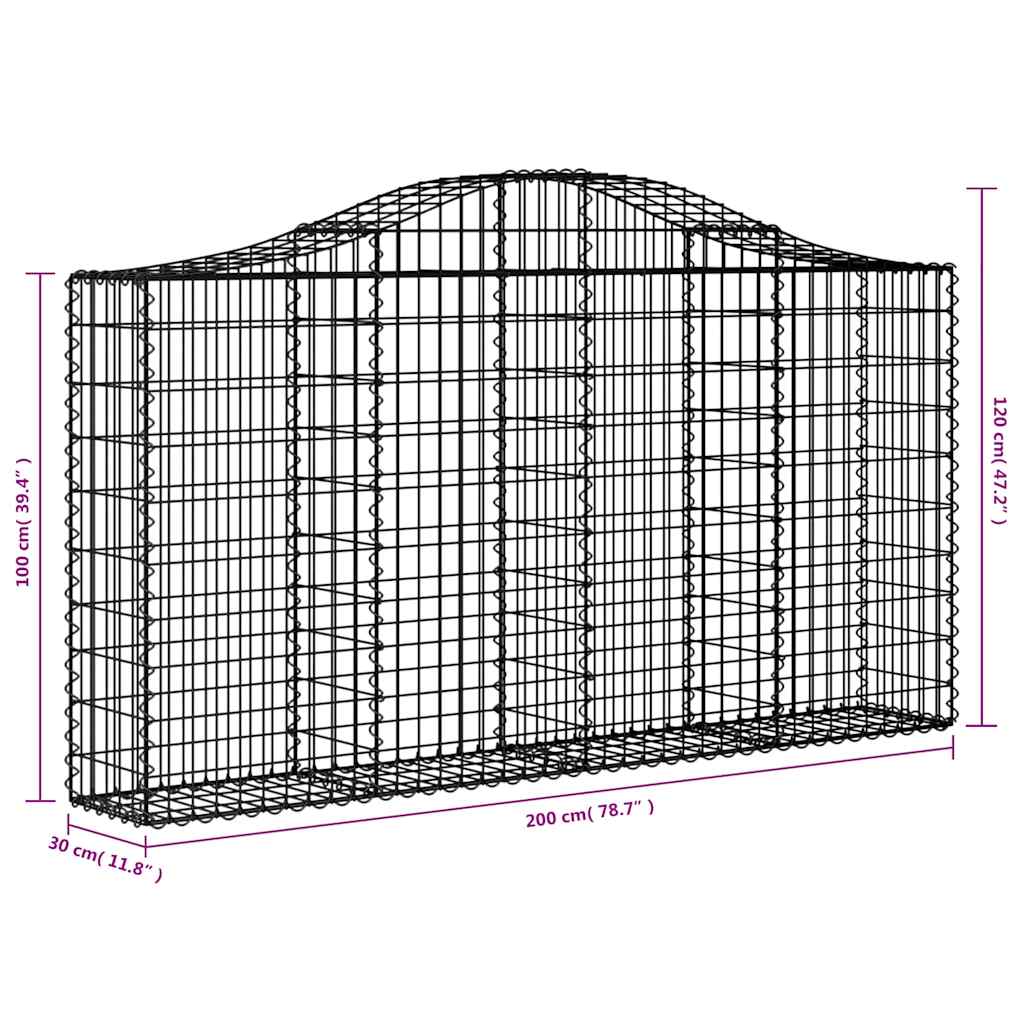 Gabionen mit Hochbogen 13Stk. 200x30x100/120cm Verzinktes Eisen