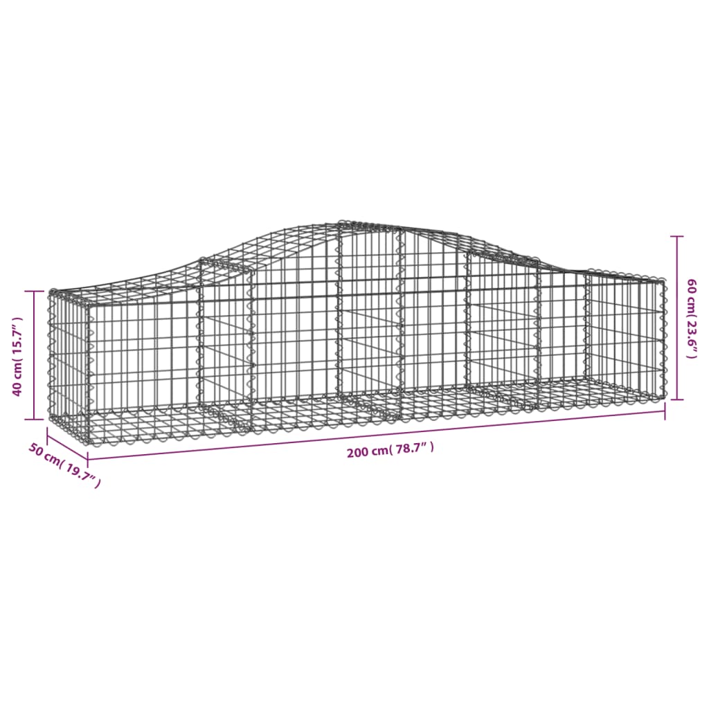 Gabionen mit Hochbogen 18 Stk. 200x50x40/60 cm Verzinktes Eisen